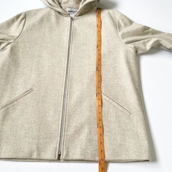 Bonnie & Norma Wool Blend Size Medium Full Zip Hooded Jacket Neutral Tan Vintage - Picture 13 of 13